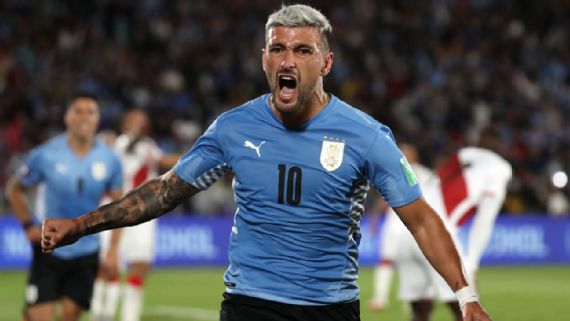 Arrascaeta comemora gol do Uruguai Raul Martinez | Pool/Getty