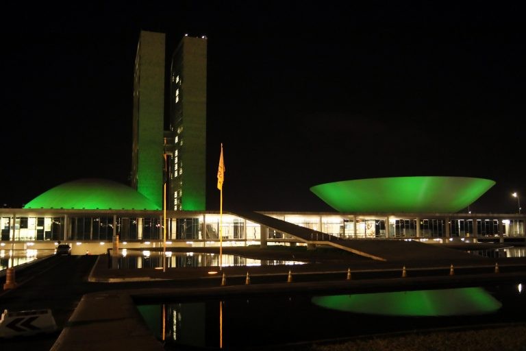 O Congresso costuma ganhar iluminação especial em datas comemorativas - (Foto: Najara Araujo/Câmara dos Deputados)