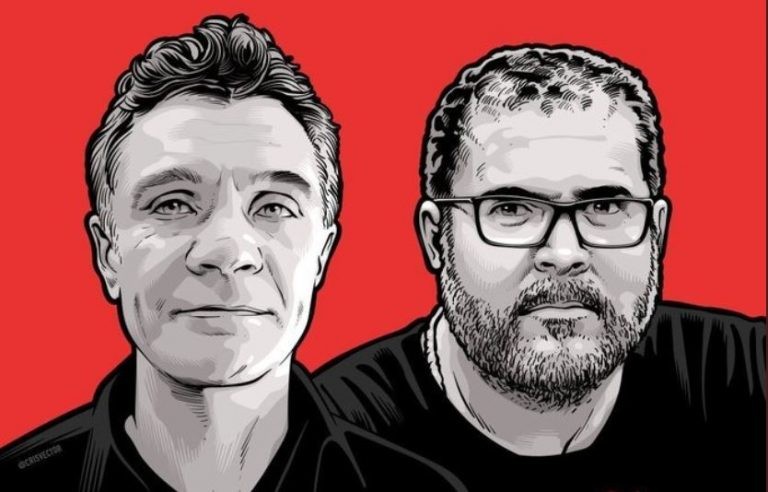 Cartaz sobre o desaparecimento do jornalista Dom Phillips (E) e do indigenista Bruno Pereira - (Foto: Divulgação)