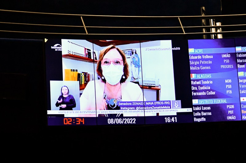 Zenaide Maia fez seu pronunciamento de forma remota - Waldemir Barreto/Agência Senado