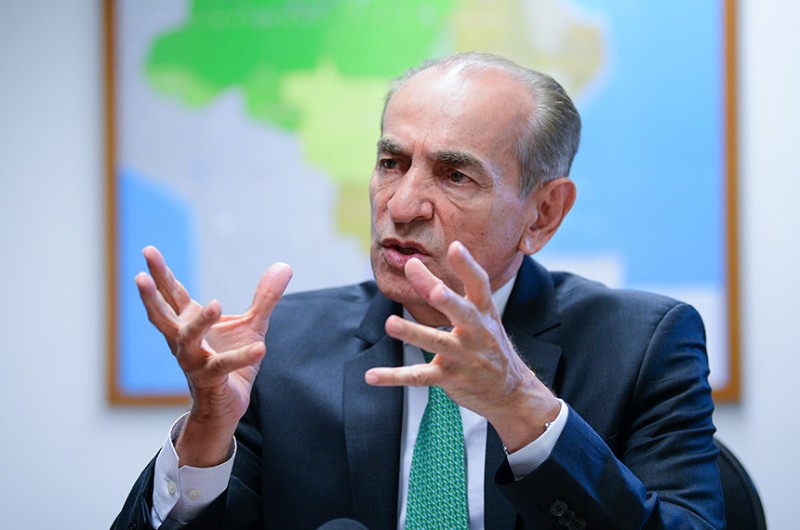 Marcelo Castro em entrevista coletiva nesta terça, depois de reunir-se com Pacheco - Pedro França/Agência Senado