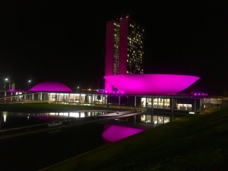 Prédio do Congresso ilumina-se todo ano de rosa em adesão à campanha - (Foto: Samuel de Souza/Câmara dos Deputados)