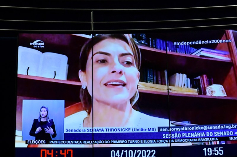 A senadora Soraya Thronicke agradeceu os seus 600.955 eleitores. - Waldemir Barreto/Agência Senado